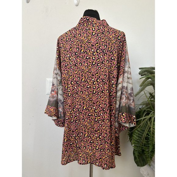 ARATTA Silent Journey Mixed Patterns KIMONO Abstract Boho Animal Print Top S/M - Picture 4 of 6